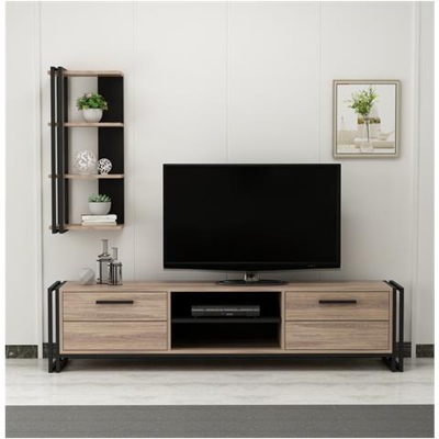 Mobile Porta Tv Lesa Moderno Con Libreria - Con Ante, Ripiani, Mensole - Da Salotto - Nero In Legno, Metallo 192 X 35 X 45 Cm