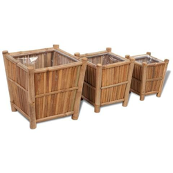 Set 3 Pz Piantatore Fioriera In Legno Di Bambù Con Fodera Nylon precio