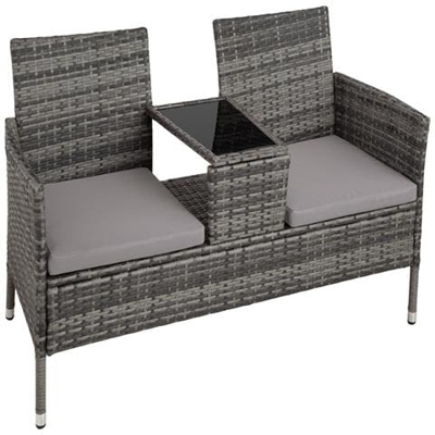 Panca Da Giardino In Polyrattan Con Tavolino - Grigio