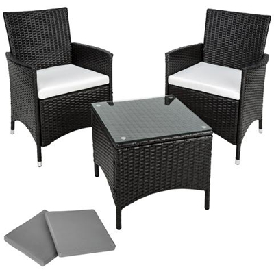 Set Da Giardino In Rattan E Alluminio Athen, 2 Sedie + Tavolo - Nero