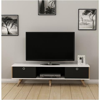 Mobile Porta Tv Zeyn Moderno - Con Ante, Ripiani - Da Salotto - Noce, Nero, Bianco In Legno, 150 X 35 X 41 Cm