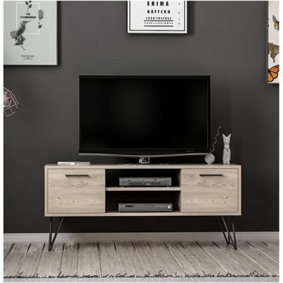 Mobile Porta Tv Almira Moderno - Con Ante, Ripiani - Da Salotto - Nero In Legno, 120 X 35 X 50 Cm