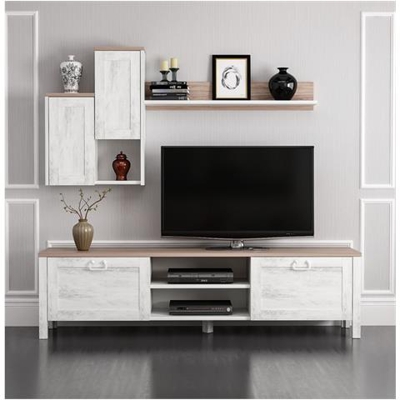 Mobile Porta Tv Sento - Con Ante, Mensola, Ripiani - Da Salotto - Bianco, Noce In Legno, 160 X 35 X 42 Cm