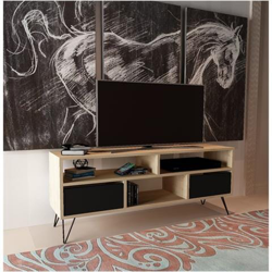 Mobile Porta Tv Mack Moderno - Con Ante, Ripiani - Da Salotto - Rovere, Nero In Legno, 120 X 30 X 58 Cm en oferta
