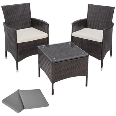 Set Da Giardino In Rattan E Alluminio Athen, 2 Sedie + Tavolo - Marrone
