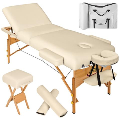 Lettino Da Massaggio A 3 Zone, 10 Cm Di Imbottitura + Rulli + Sgabello + Borsa - Beige