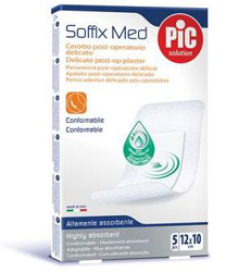 CEROTTO PIC SOFFIX MED IN TNT CON TAMPONE CENTRALE ASSORBENTE STERILE MONOUSO 10X12 CM ANTIBATTERICO 5 PEZZI características
