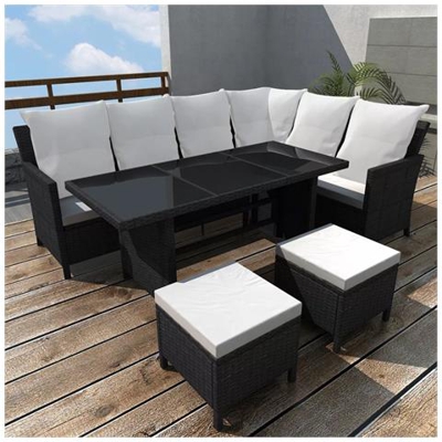 Set Salotto Da Esterni Per 8 Persone Rattan Sintetico Nero