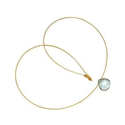 Donna - Collana - Ciondolo - Pendente - Placcato Oro 14k - Quarzo Azzurro - Goccia - Sfaccettato - 45 Cm