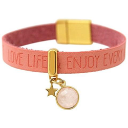 Braccialetto - Star - Stella - Argento 925 - Placcato Oro 18k - Wishes - Rosa - Quarzo Rosa - Chiusura Magnetica en oferta