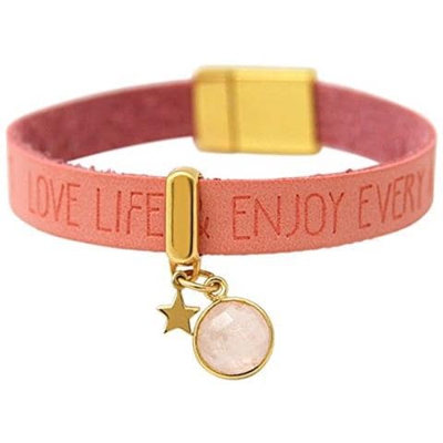 Braccialetto - Star - Stella - Argento 925 - Placcato Oro 18k - Wishes - Rosa - Quarzo Rosa - Chiusura Magnetica