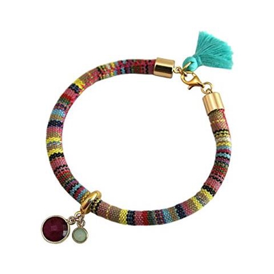 Braccialetto - Argento 925 - Placcato Oro 18k - Azteco - Rubino - Calcedonio - Rosso - Verde Mare