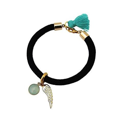 Braccialetto - Argento 925 - Placcato Oro 18k - Gemme Naturali - Calcedonio - Ala D´angelo - Verde - Nero