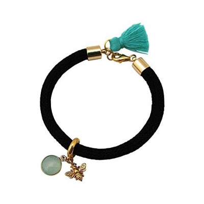 Braccialetto - Argento 925 - Placcato Oro 18k - Gemme Naturali - Calcedonio - Ape - Verde - Nero