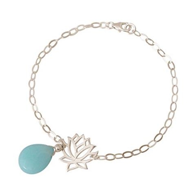 Donna - Braccialetto - Argento 925 - Fiore Di Loto - Turchese - Lacrima - Goccia - Verde Acqua - Yoga