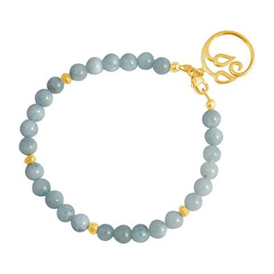 Donna - Braccialetto - Argento 925 - Placcato Oro 18k - Hojas De Vid - Acquamarina - Azzurro - Yoga