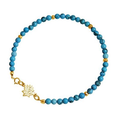 Donna - Braccialetto - Argento 925 - Placcato Oro 18k - Fiore Di Loto - Turchese - Azzurro - Yoga