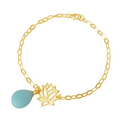 Donna - Braccialetto - Argento 925 - Placcato Oro 18k - Fiore Di Loto - Turchese - Lacrima - Goccia - Verde Acqua - Yoga
