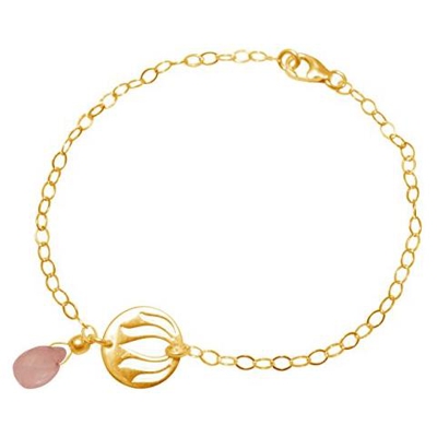 Donna - Braccialetto - Argento 925 - Placcato Oro 18k - Fiore Di Loto - Quarzo Rosa - Lacrima - Goccia - Yoga