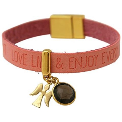 Braccialetto - Angelo - Placcato Oro 18k - Wishes - Pink - Rosa - Quarzo Fume - Chiusura Magnetica