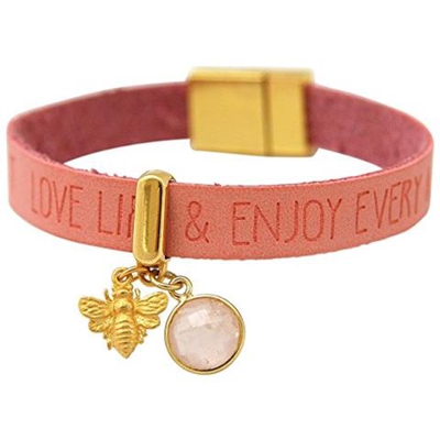 Braccialetto - Ape - Argento 925 Placcato Oro 18k - Wishes - Pink - Quarzo Rosa - Chiusura Magnetica