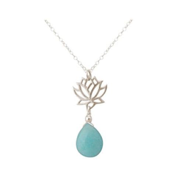 Donna - Collana - Ciondolo - Argento 925 - Fiore Di Loto - Turchese - Lacrima - Goccia - Verde Acqua - Yoga - 45 Cm en oferta