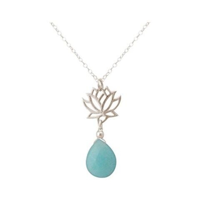 Donna - Collana - Ciondolo - Argento 925 - Fiore Di Loto - Turchese - Lacrima - Goccia - Verde Acqua - Yoga - 45 Cm