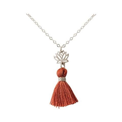 Donna - Collana - Ciondolo - Argento 925 - Fiore Di Loto - Nappa - Rosso Marrone - Yoga - 45 Cm