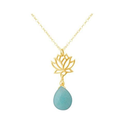 Donna - Collana - Ciondolo - Argento 925 - Placcato Oro 18k - Fiore Di Loto - Turchese - Lacrima - Goccia - Verde Acqua - Yoga - 45 Cm en oferta