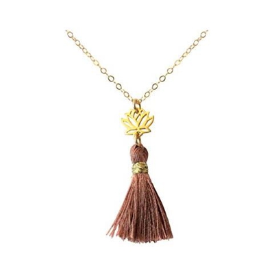 Donna - Collana - Ciondolo - Argento 925 - Placcato Oro 18k - Fiore Di Loto - Nappa - Rosa - Yoga - 45 Cm
