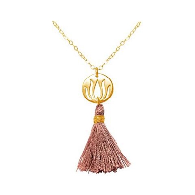 Donna - Collana - Ciondolo - Argento 925 - Placcato Oro 18k - Fiore Di Loto - Nappa - Rosa - Yoga - 45 Cm