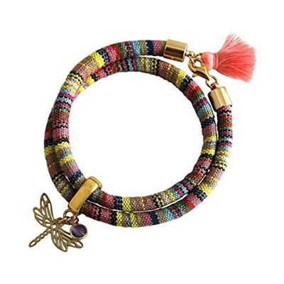 Braccialetto Avvolgente - Argento 925 - Placcato Oro 18k - Libellula - Azteco - Ametista - Rosa - Viola