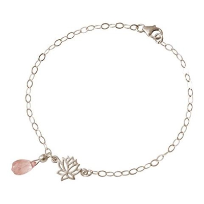 Donna - Braccialetto - Argento 925 - Fiore Di Loto - Quarzo Rosa - Lacrima - Goccia - Yoga