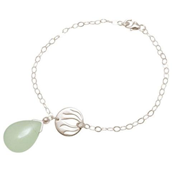 Donna - Braccialetto - Argento 925 - Fiore Di Loto - Calcedonio - Lacrima - Goccia - Verde Acqua - Yoga en oferta