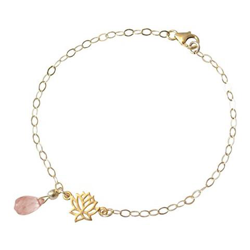 Donna - Braccialetto - Argento 925 - Placcato Oro 18k - Fiore Di Loto - Quarzo Rosa - Lacrima - Goccia - Yoga precio