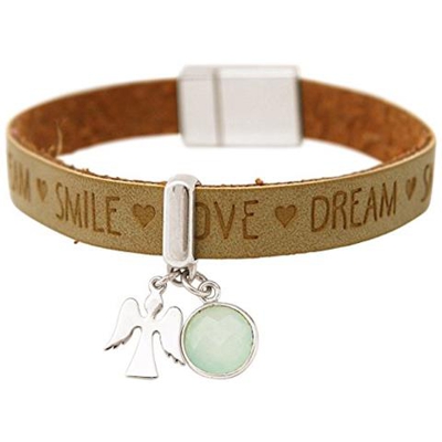 Braccialetto - Angelo - Argento 925 - Wishes - Marrone - Nocciola - Calcedonio - Verde Mare - Chiusura Magnetica