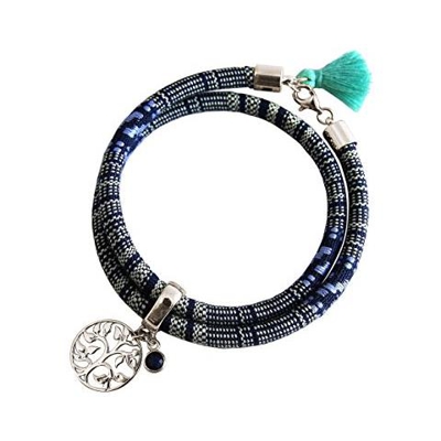 Braccialetto Avvolgente - Argento 925 - Albero Della Vita - Azteco - Zaffiro - Azzurro