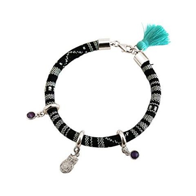 Braccialetto - Argento 925 - Azteco - Gufo Reale - Ametista - Viola