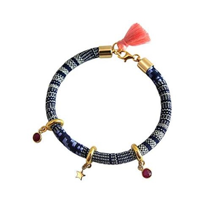 Braccialetto - Argento 925 - Placcato Oro 18k - Azteco - Star - Stella - Rubino - Rosso