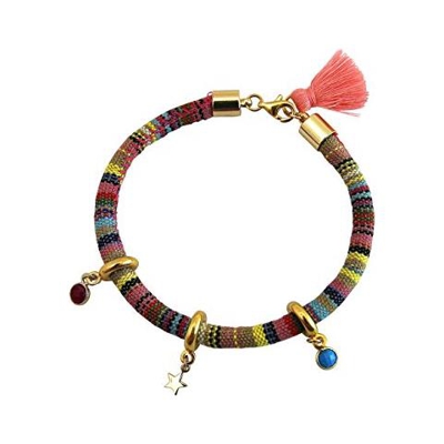 Braccialetto - Argento 925 - Placcato Oro 18k - Azteco - Star - Stella - Rubino - Rosso - Turchese