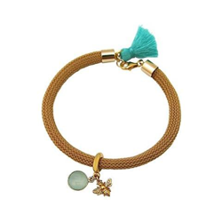 Braccialetto - Argento 925 - Placcato Oro 18k - Gemme Naturali - Calcedonio - Ape - Verde - Marrone en oferta