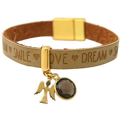 Braccialetto - Angelo - Placcato Oro 18k - Wishes - Marrone - Nocciola - Quarzo Fume - Chiusura Magnetica