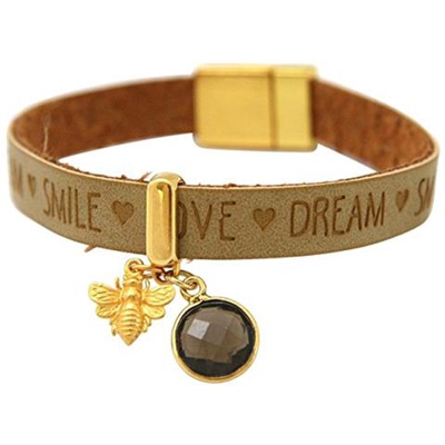 Braccialetto - Ape - Argento 925 Placcato Oro 18k - Wishes - Nocciola - Quarzo Fume - Chiusura Magnetica