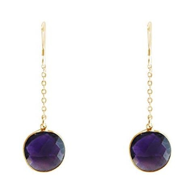 Donna - Oreccini - Argento 925 - Placcato Oro 18k - Ametista - Viola - Yoga - 4,5 Cm