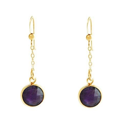 Donna - Oreccini - Argento 925 - Placcato Oro 18k - Ametista - Viola - Yoga - 3,1 Cm