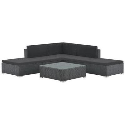Set Divano Da Giardino 15 Pz In Polyrattan Nero