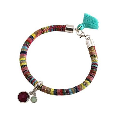 Braccialetto - Argento 925 - Azteco - Rubino - Calcedonio - Rosso - Verde Mare
