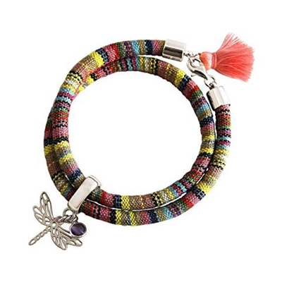 Braccialetto Avvolgente - Argento 925 - Libellula - Azteco - Ametista - Rosa - Viola