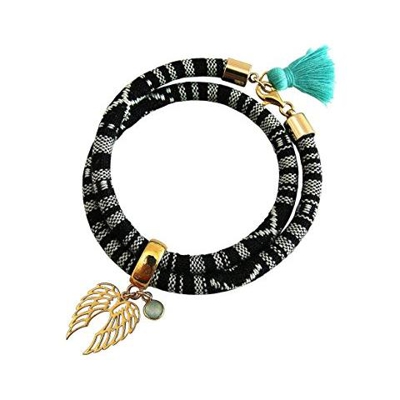 Braccialetto Avvolgente - Argento 925 - Placcato Oro 18k - Ali Doppie - Angelo - Azteco - Calcedonio - Verde Mare