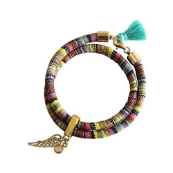 Braccialetto Avvolgente - Argento 925 - Placcato Oro 18k - Ala - Angelo - Azteco - Quarzo Rosa en oferta